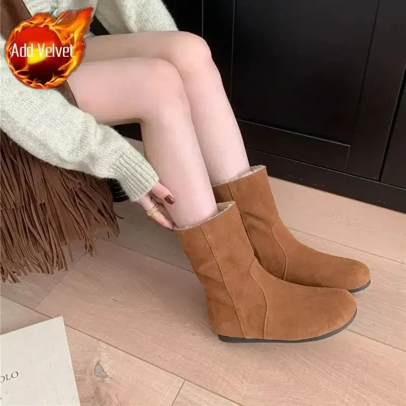 Hnzxzm Large Size Warm Mid Calf Women's Snow Boots Autumn Half High Ladies Shoes on Slip New In Sale Demi-season Elegant and Fashion 39