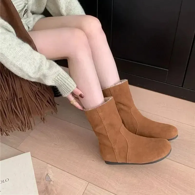 Hnzxzm Large Size Warm Mid Calf Women's Snow Boots Autumn Half High Ladies Shoes on Slip New In Sale Demi-season Elegant and Fashion 39