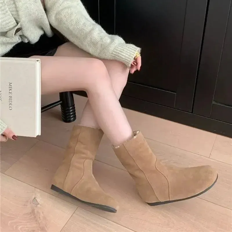 Hnzxzm Large Size Warm Mid Calf Women's Snow Boots Autumn Half High Ladies Shoes on Slip New In Sale Demi-season Elegant and Fashion 39