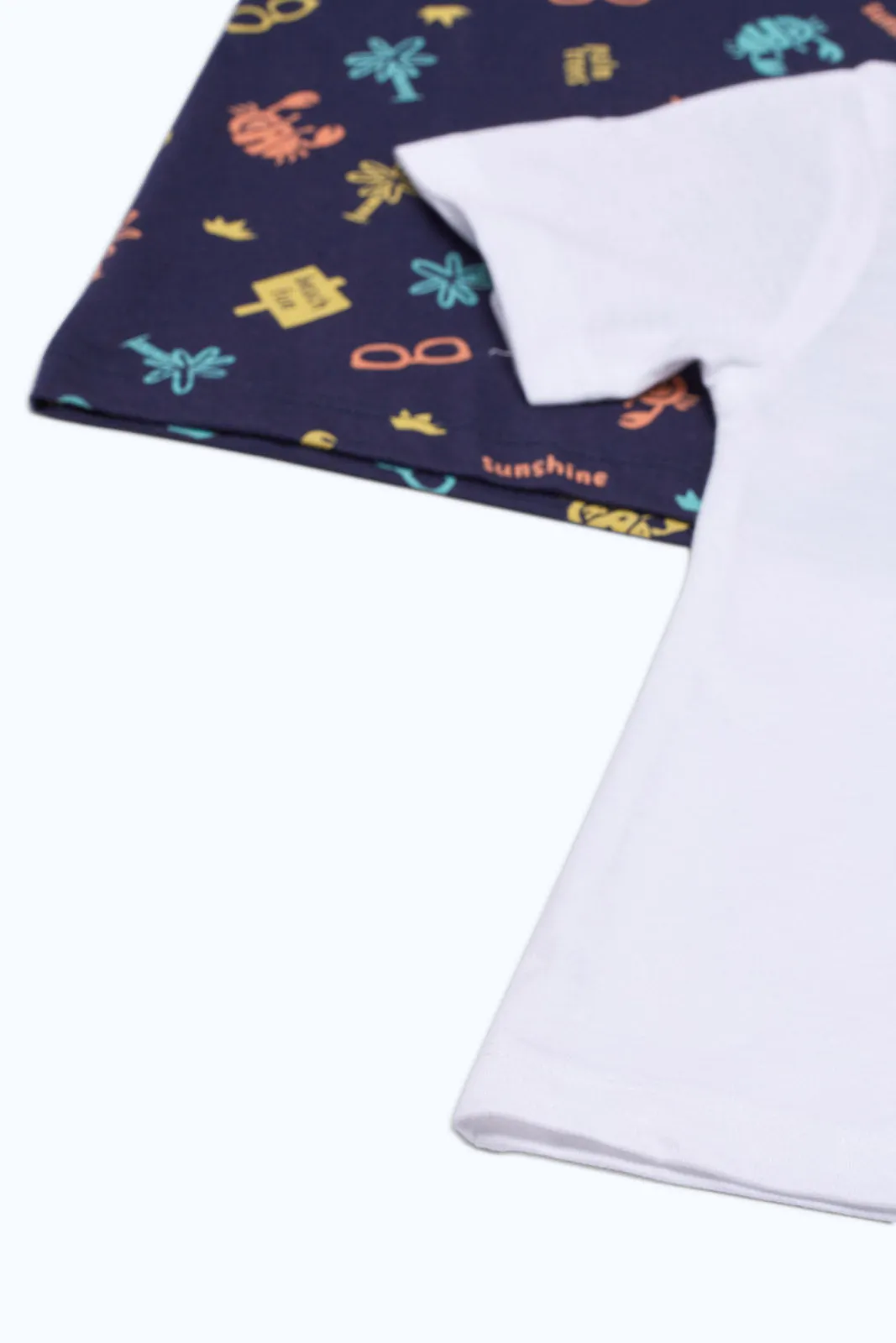 Infant Boys White And Navy Printed T-Shirt Set (Pack of 2)