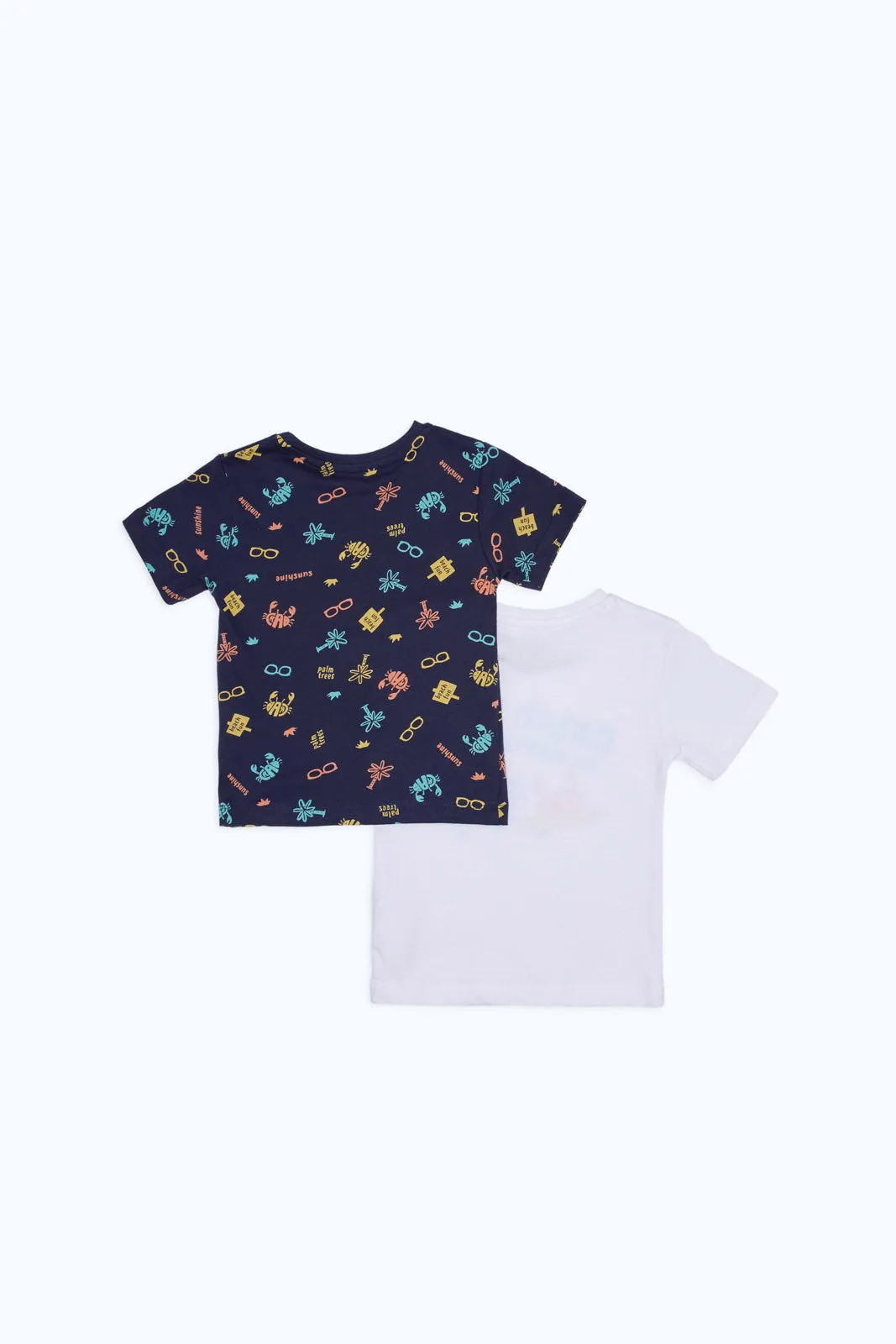 Infant Boys White And Navy Printed T-Shirt Set (Pack of 2)