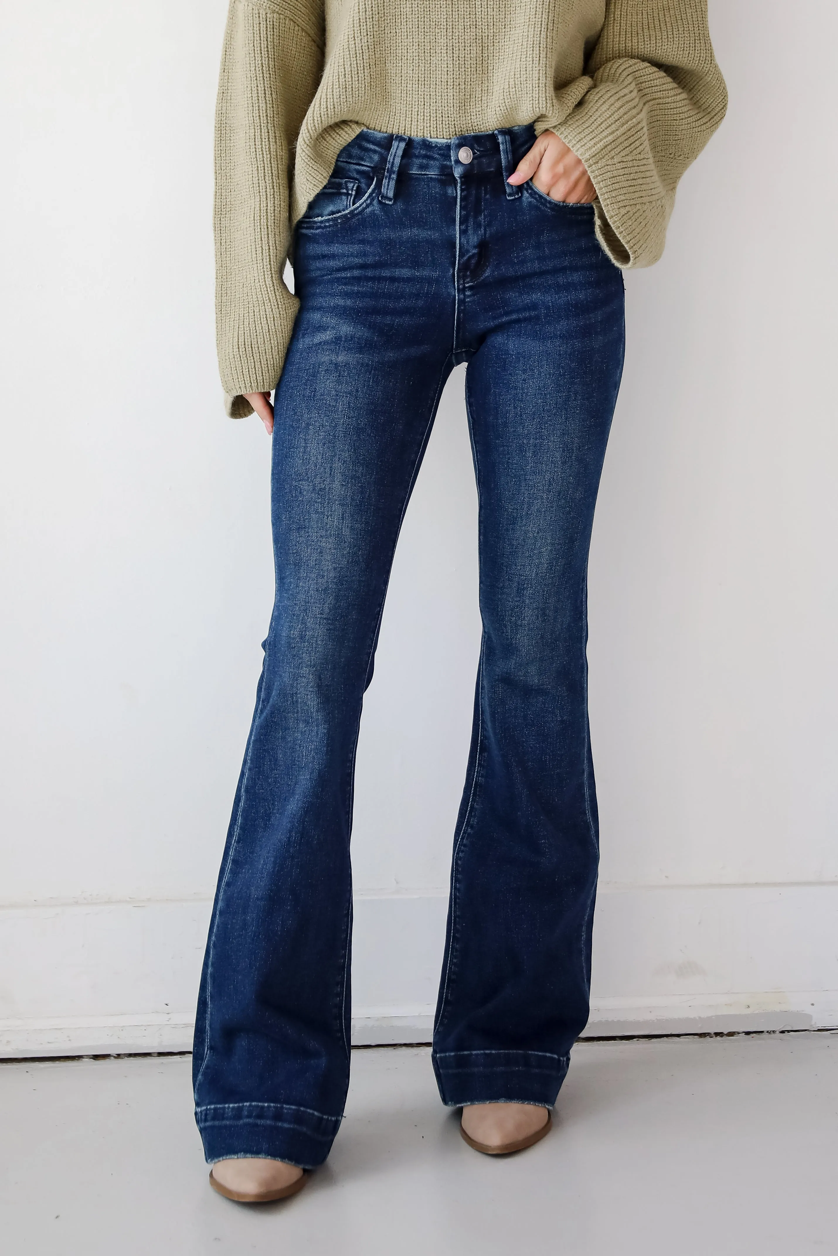Julia Dark Wash Mid-Rise Flare Jeans