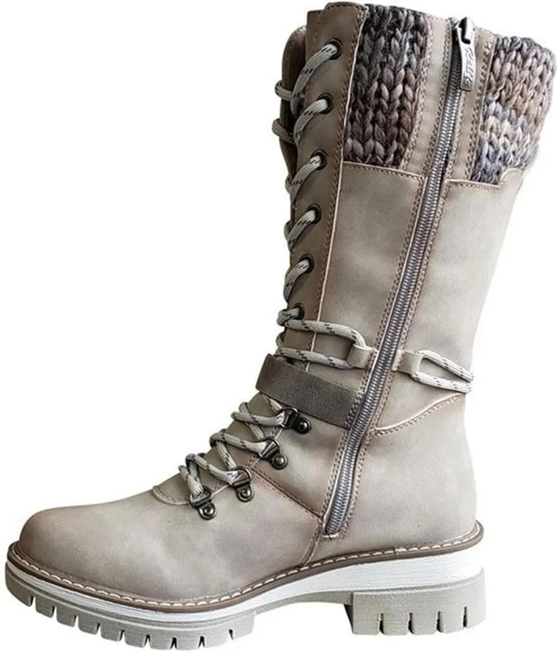 Ladmiple Combat Boots Womens Mid Calf Ankle Bootie Winter Side Zipper Low Heel Western Military Motorcycle Riding Biker Boots