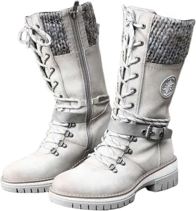 Ladmiple Combat Boots Womens Mid Calf Ankle Bootie Winter Side Zipper Low Heel Western Military Motorcycle Riding Biker Boots