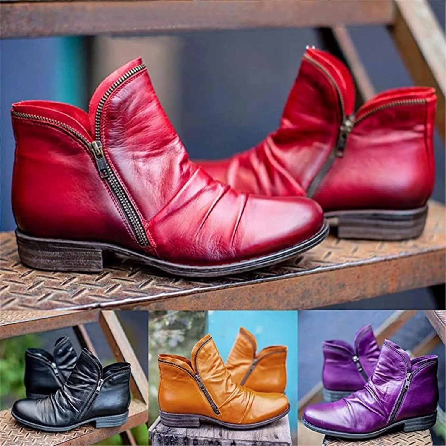 Lausiuoe Boots For Women Ankle Booties Flat Comfort Classic Ankle Boots Western Casual Dressy Wide Width Boot Pull-On