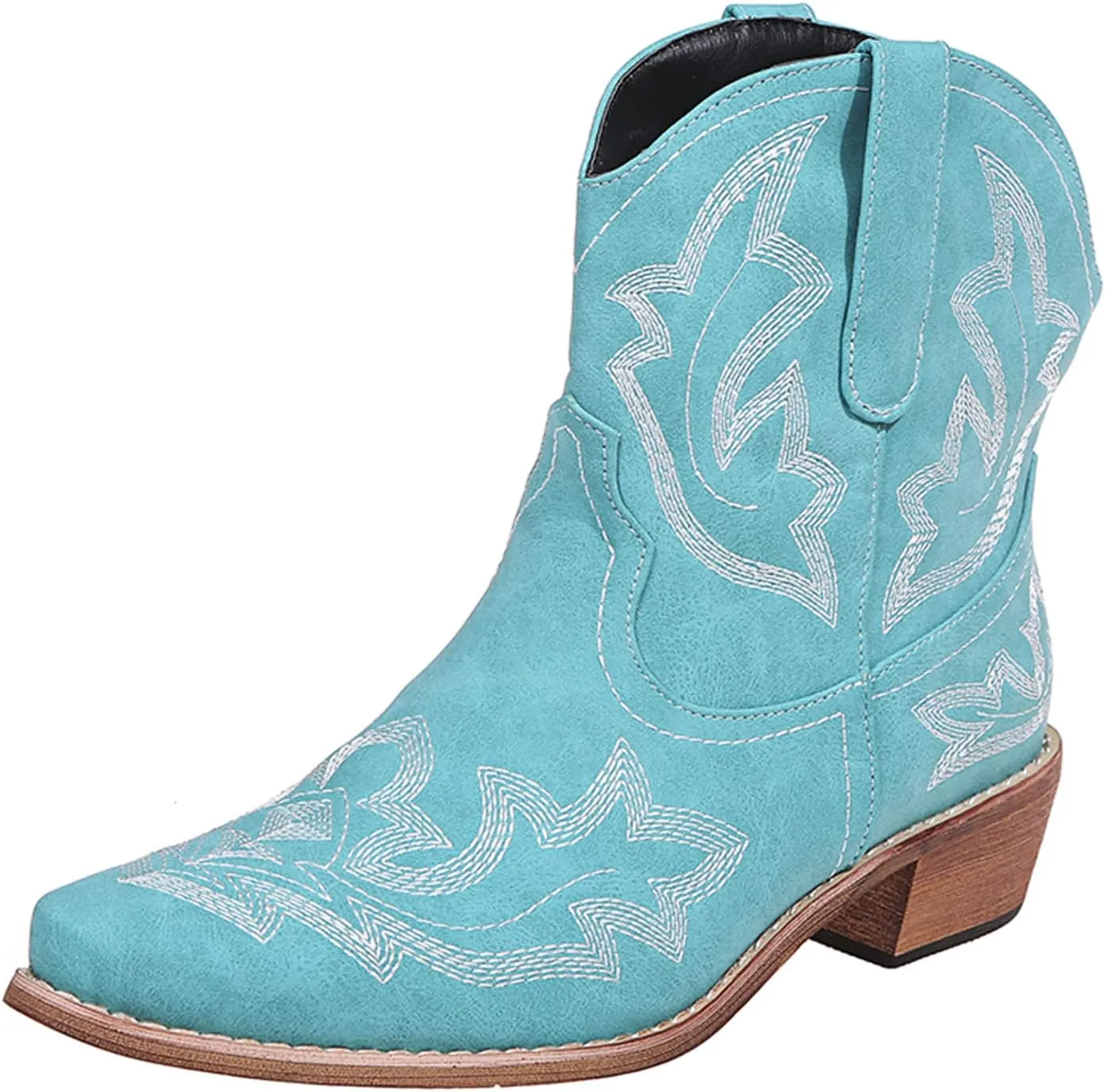 Lausiuoe Boots For Women Cowboy Style Wide Calf Cowgirl Western Embroidery Low Heel Knee High Fashion Chunky Boots