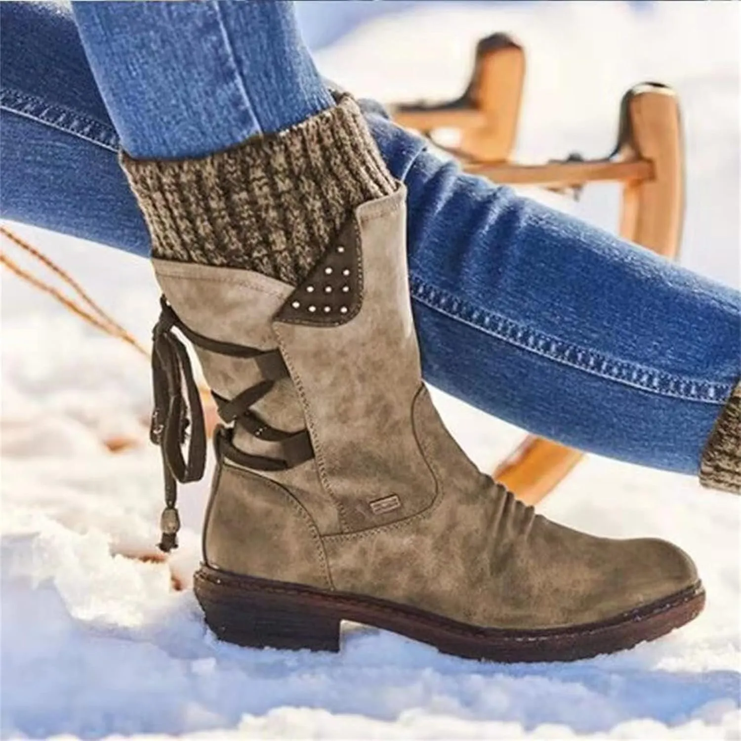 Lausiuoe Boots For Women Knee High Wide Width Embroidered Western Cowboy Boots Cowgirl Style Wide calf Chunky Booties