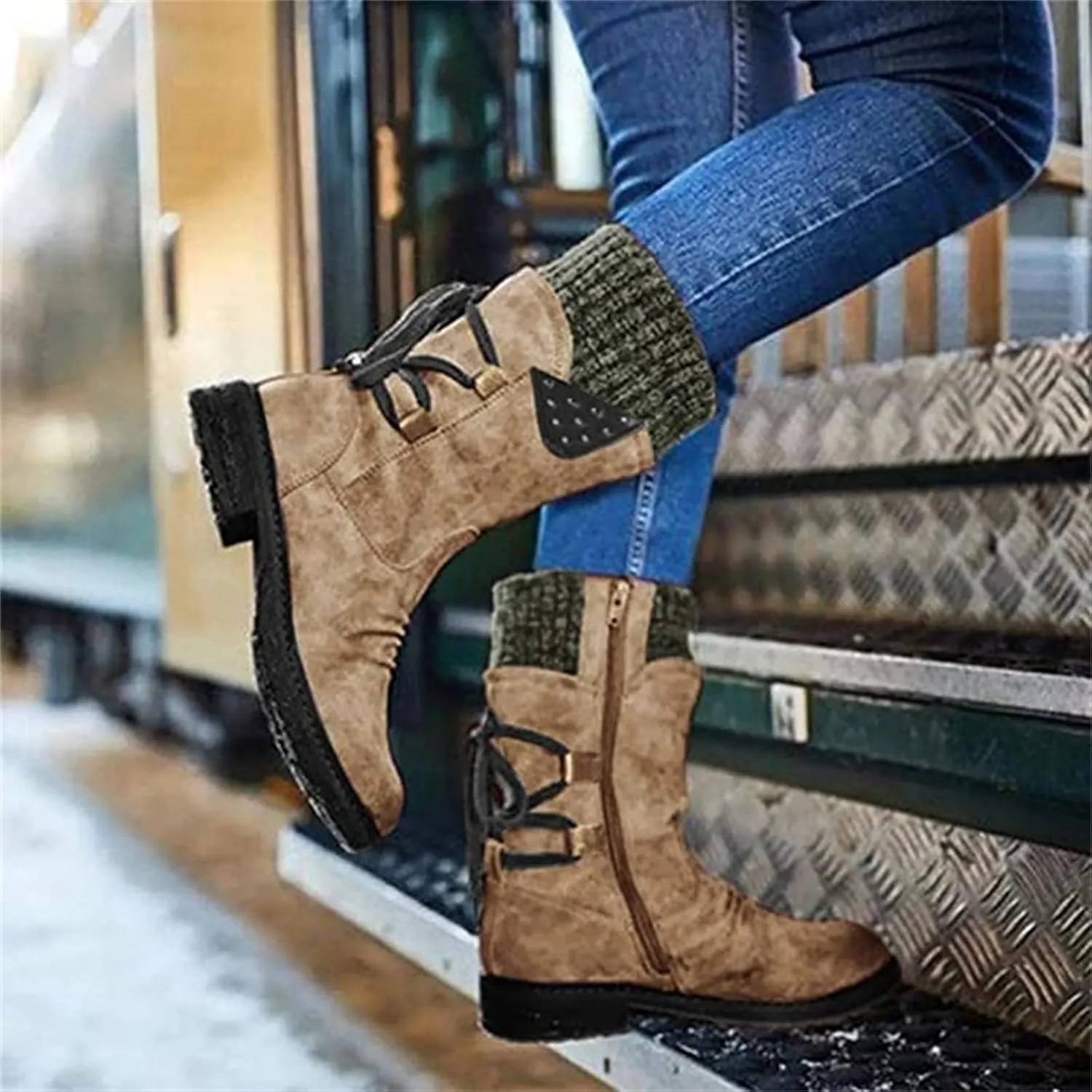 Lausiuoe Boots For Women Knee High Wide Width Embroidered Western Cowboy Boots Cowgirl Style Wide calf Chunky Booties