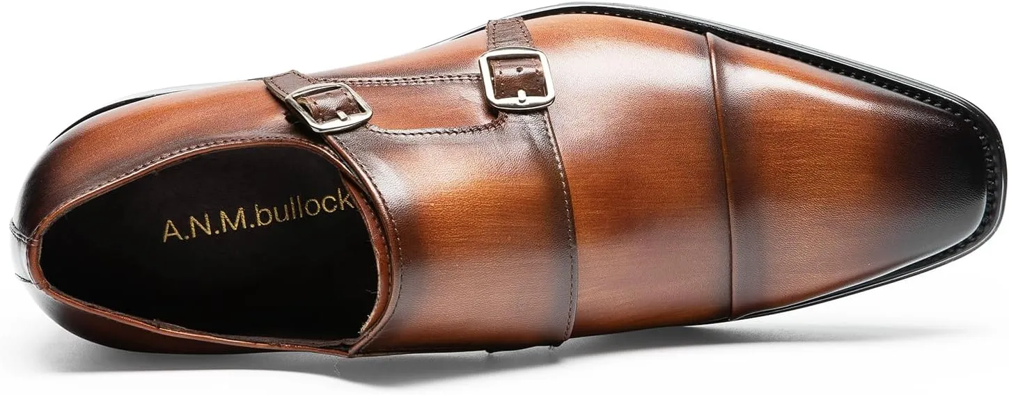Loafers for Men - Genuine Leather Cap Toe Monk Strap Shoes | Double Buckle Dress Shoes for Business