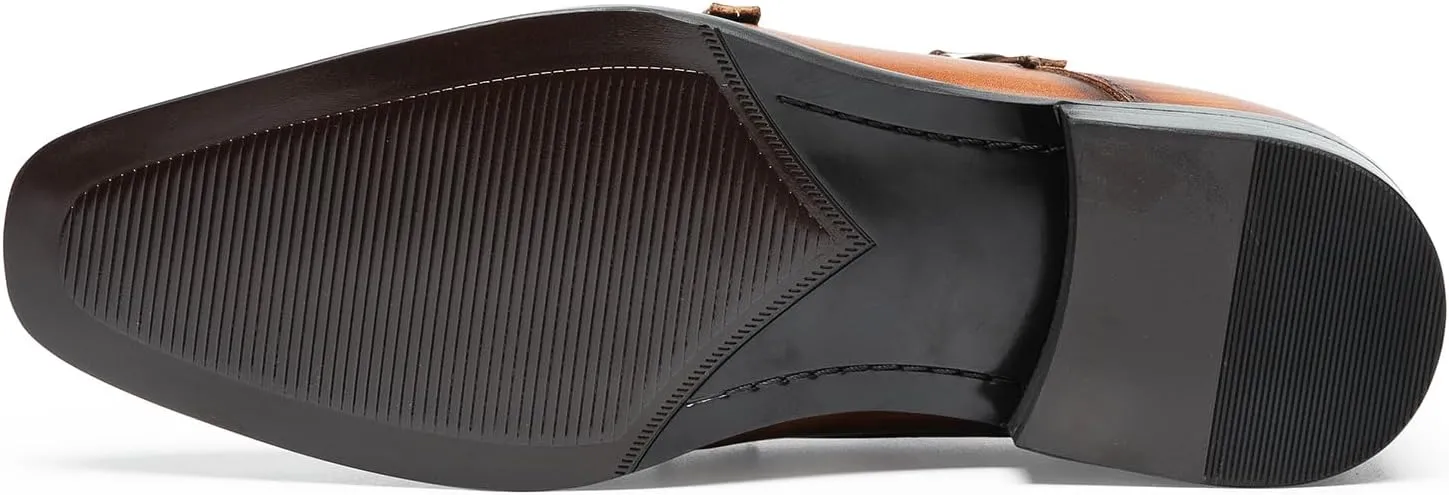 Loafers for Men - Genuine Leather Cap Toe Monk Strap Shoes | Double Buckle Dress Shoes for Business