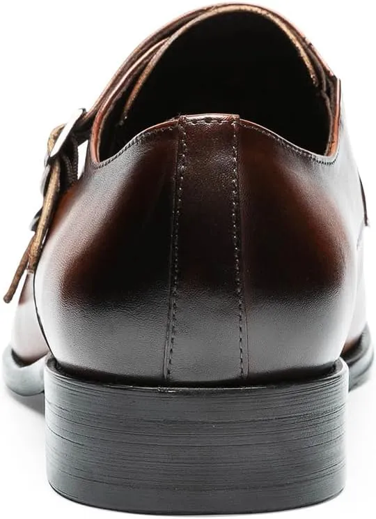 Loafers for Men - Genuine Leather Cap Toe Monk Strap Shoes | Double Buckle Dress Shoes for Business