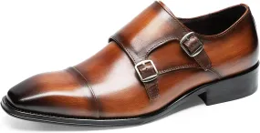 Loafers for Men - Genuine Leather Cap Toe Monk Strap Shoes | Double Buckle Dress Shoes for Business