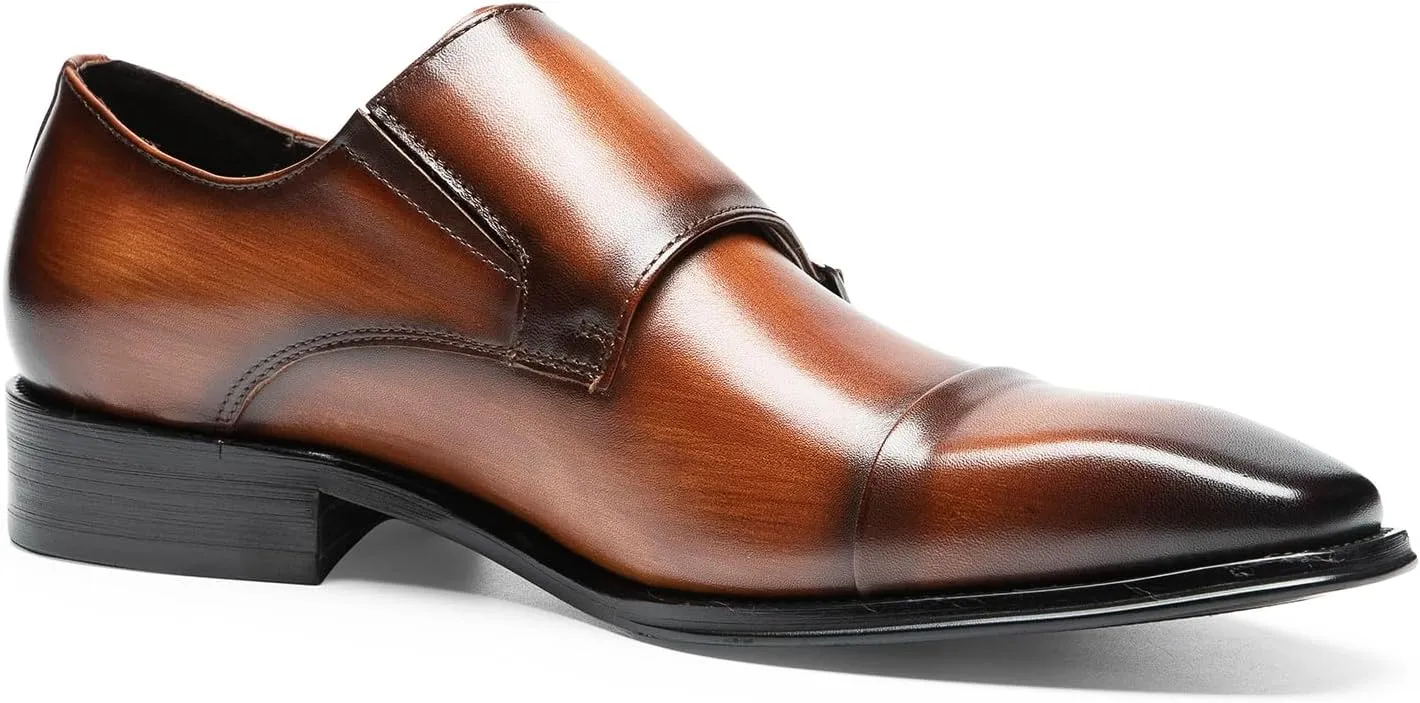 Loafers for Men - Genuine Leather Cap Toe Monk Strap Shoes | Double Buckle Dress Shoes for Business