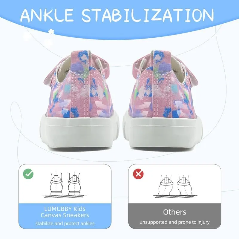 LUMUBBY Kid Shoes for Boys Girls Toddler Little Kid Canvas Low Top Sneakers Classic Adjustable Strap Lace up Shoes for Kids Breathable Lightweight