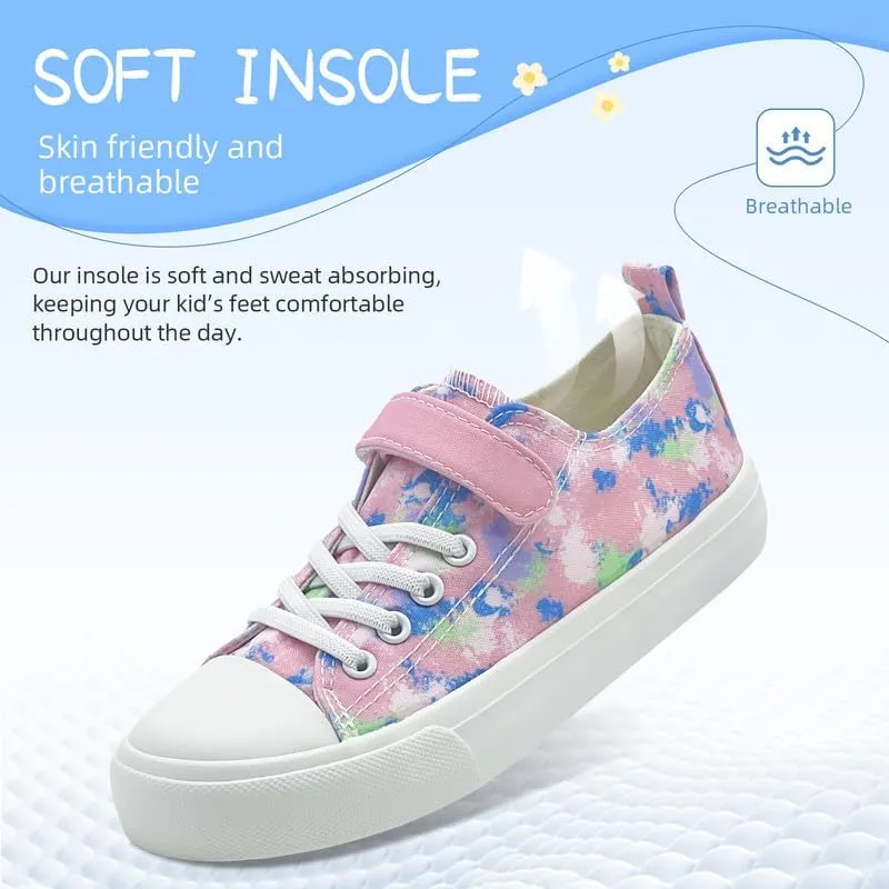 LUMUBBY Kid Shoes for Boys Girls Toddler Little Kid Canvas Low Top Sneakers Classic Adjustable Strap Lace up Shoes for Kids Breathable Lightweight