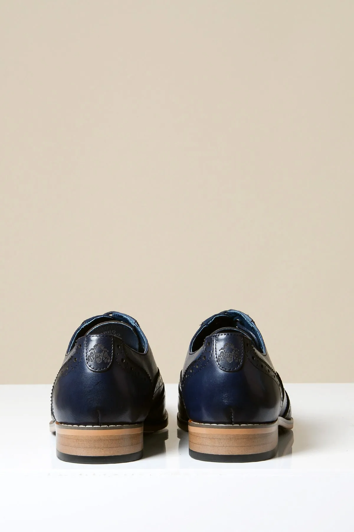 MARCO - Navy Blue Leather Oxford Wingtip Shoe
