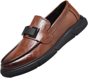 Men's Genuine Leather Business Suit Slip-On Loafers,Casual Fashion Suit Leather Walking Dress Shoes,Fashion Beanie Shoes.