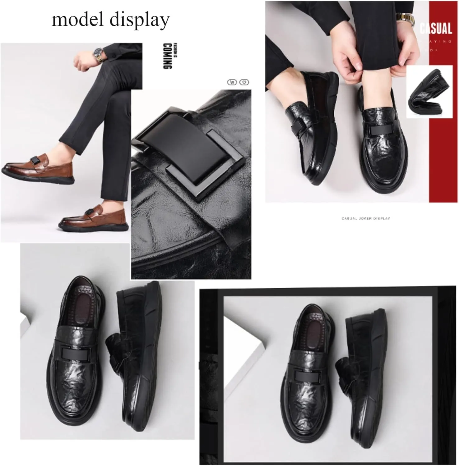 Men's Genuine Leather Business Suit Slip-On Loafers,Casual Fashion Suit Leather Walking Dress Shoes,Fashion Beanie Shoes.