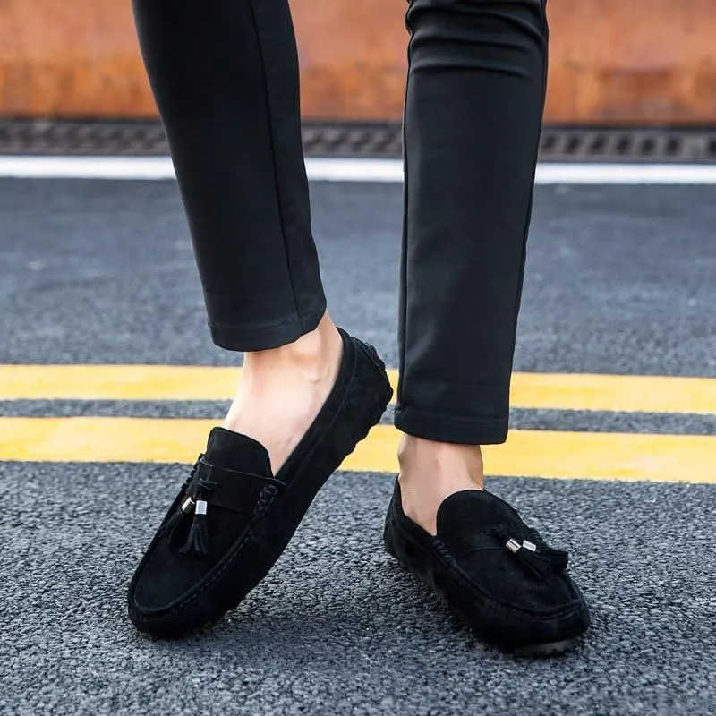 Mens Loafers Shoe Round Toe Solid Color with Tassel Suede Vamp Driving Loafers Anti-Slip Lightweight Comfortable Wedding Outdoor Slip-on