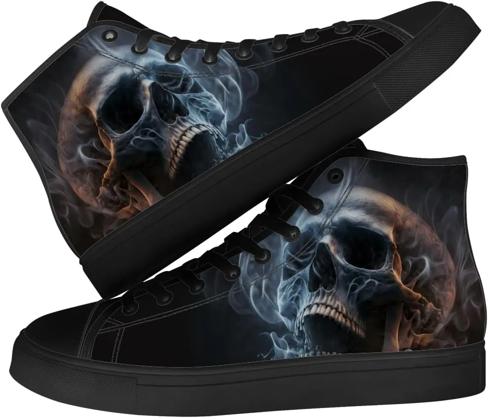 Men's Women's Gothic Skull High Top Sneakers Canvas Shoes Skull Shoes Gifts for Men Women