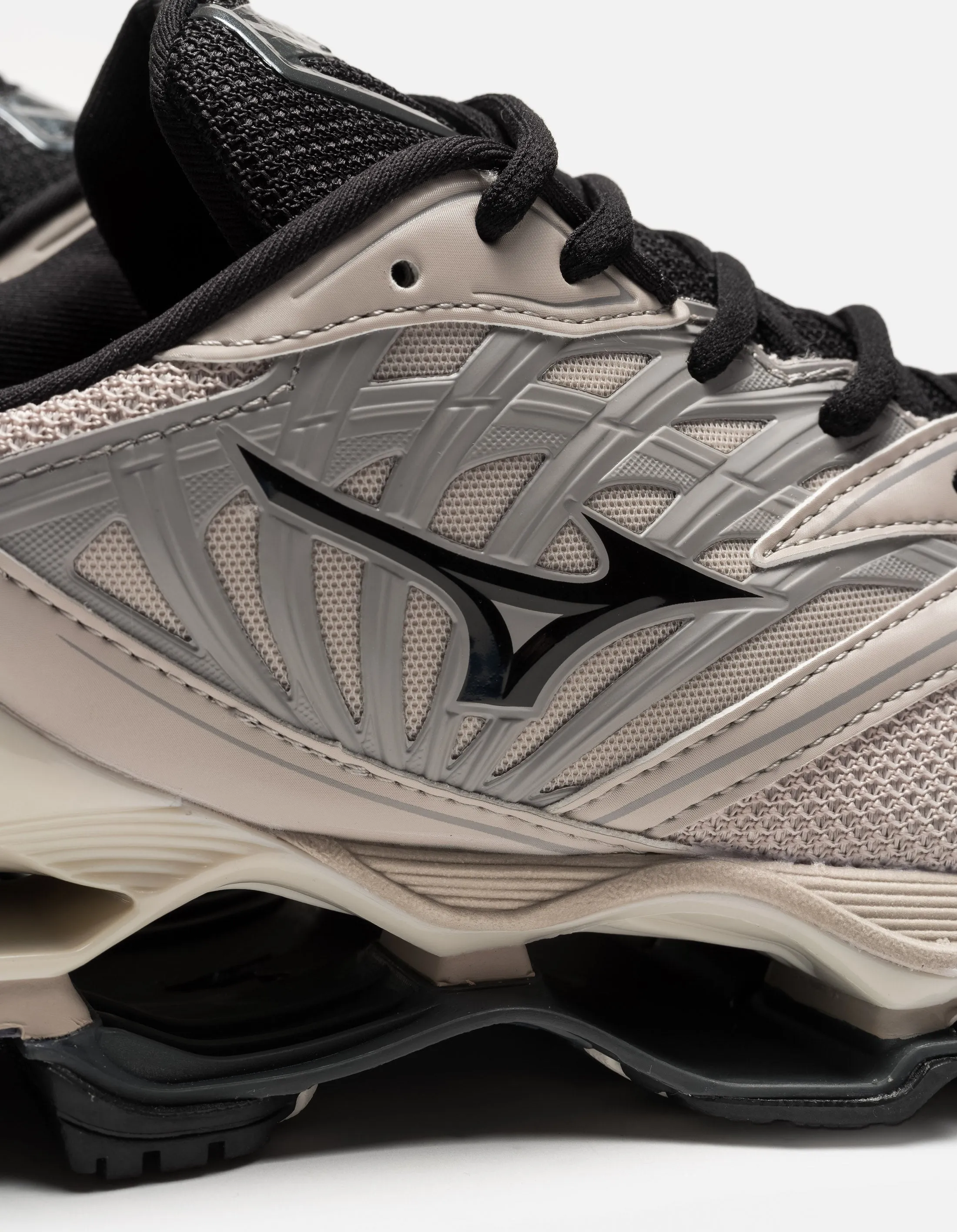 Optimized Title: Mizuno Silver Cloud Black Opal Gray Wave Prophecy LS Running Shoes
