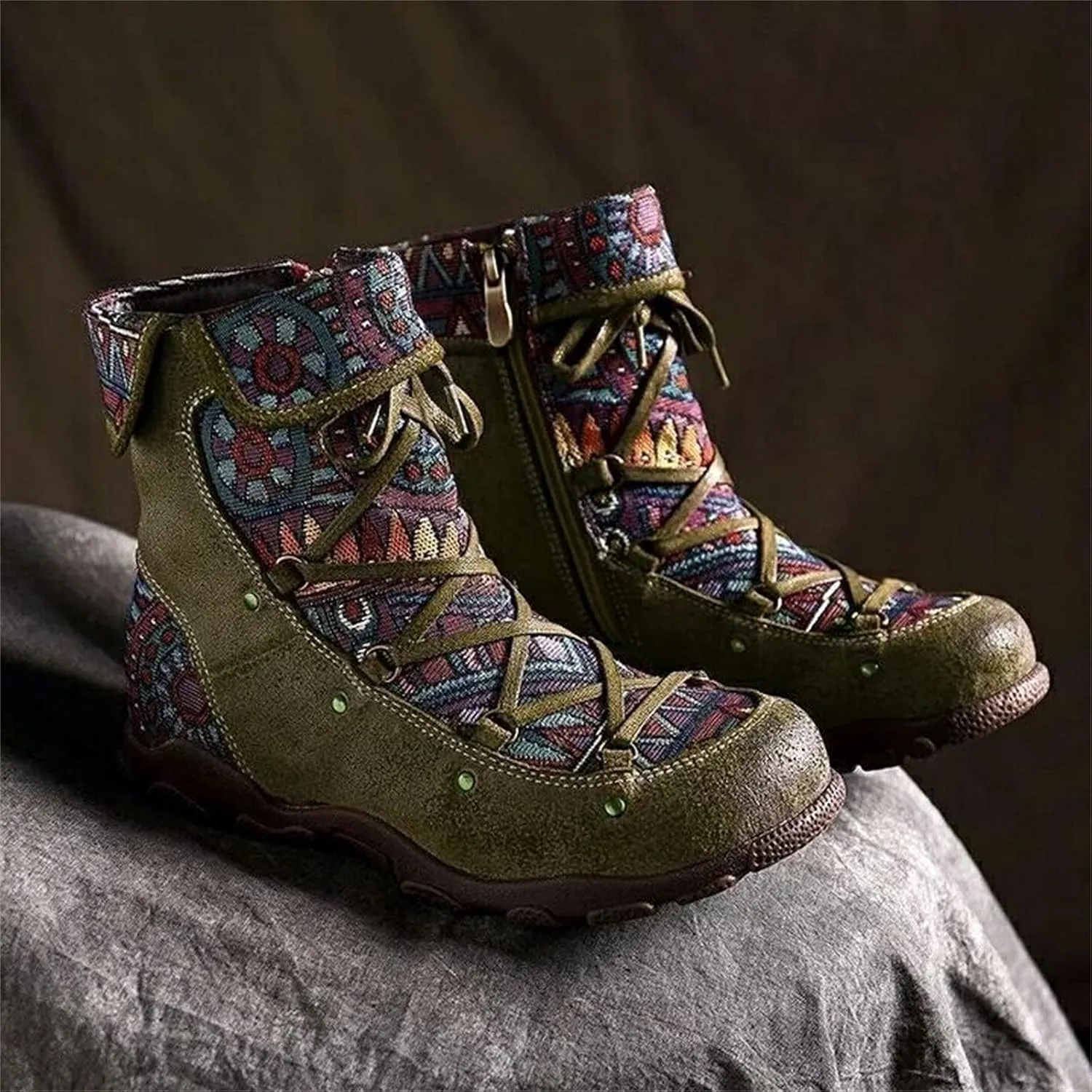 oiangi Boots for Women Ankle Booties Fashion Comfy Leather Arch Support Steel Toe Zipper Bohemian Boots Waterproof and Windproof Soft Damping Shoes