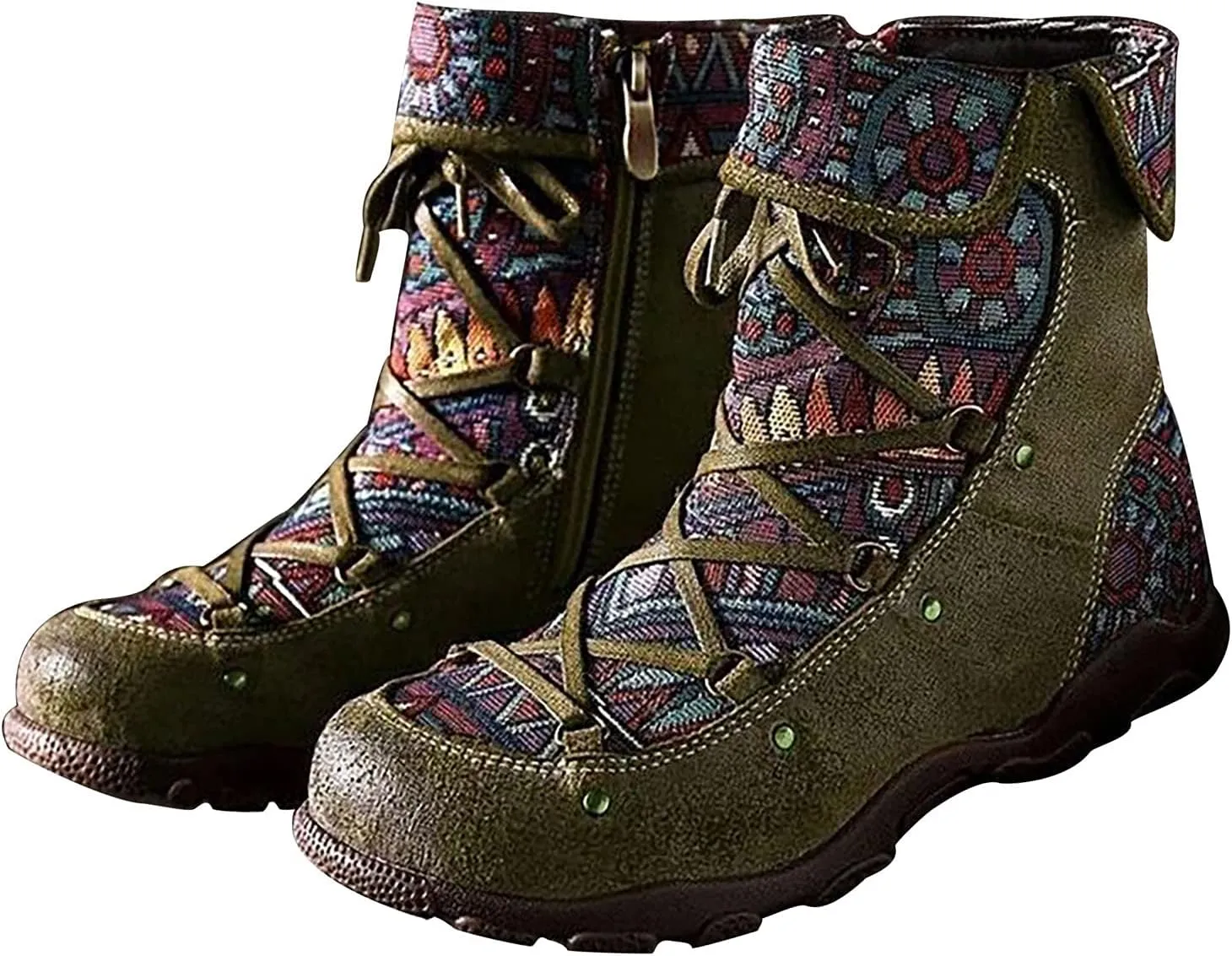 oiangi Boots for Women Ankle Booties Fashion Comfy Leather Arch Support Steel Toe Zipper Bohemian Boots Waterproof and Windproof Soft Damping Shoes