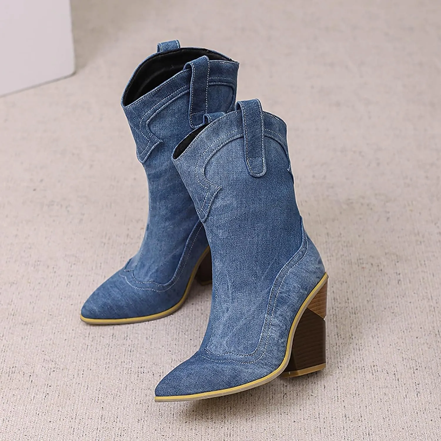 peqiut Cowboy Boots For Women Western Boot Pointed Toe Low Chunky Heel Short Ankle Booties Boots Women Size 8 Mid
