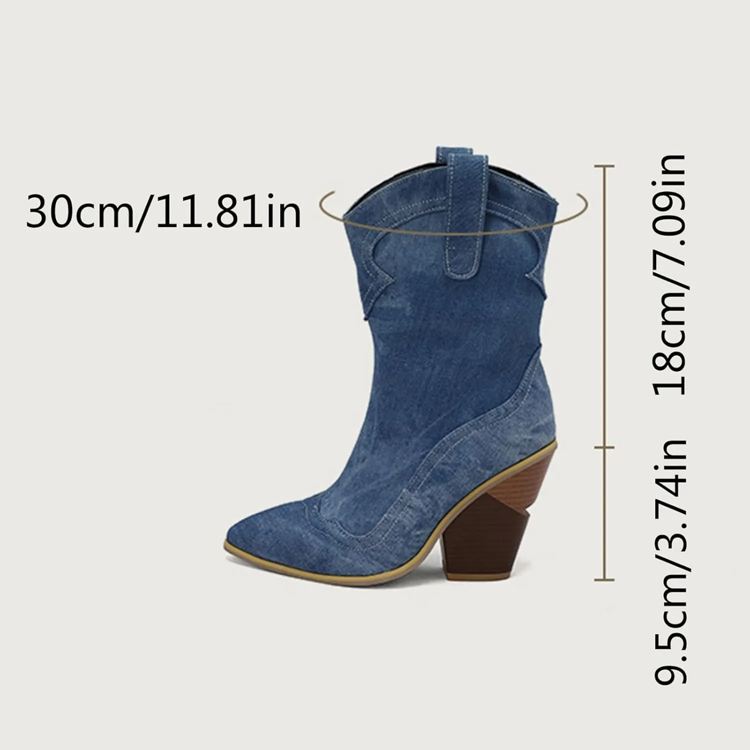 peqiut Cowboy Boots For Women Western Boot Pointed Toe Low Chunky Heel Short Ankle Booties Boots Women Size 8 Mid