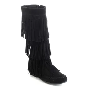 Refresh JOLIN-02 Women's Fringe Moccasin Flat Heel Zipper Under Knee High Boots