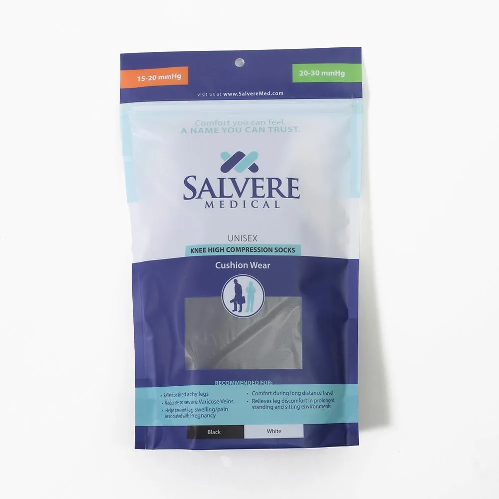Salvere Recovery Wear, Knee High Unisex Cushion Sole Socks, Closed Toe, 20-30 mmHg