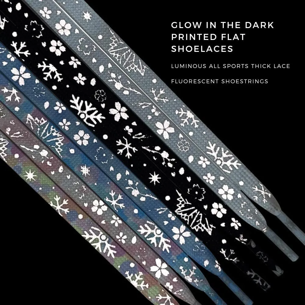 Santimon Flat Colorful Shoelaces for Sneakers, Art Printed Pattern, Glow in the Dark, 31 to 71 inches, 2 Pairs