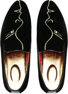 Santimon Mens Slip-On Loafers Business Dress Tuxedo Leather Lined Slippers Driving Moccasins Lightweight Embroidery Suede Luxury Formal Casual Suit Shoes