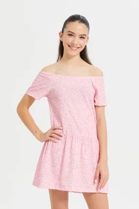 Senior Girls Pink Printed Dress