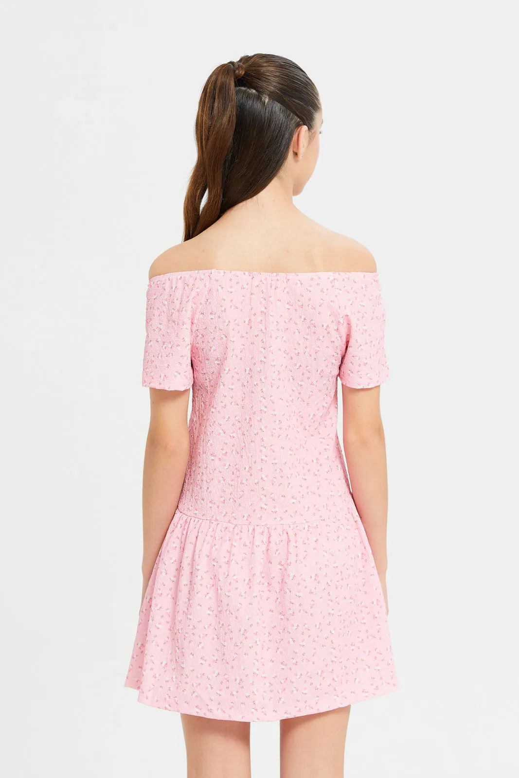 Senior Girls Pink Printed Dress
