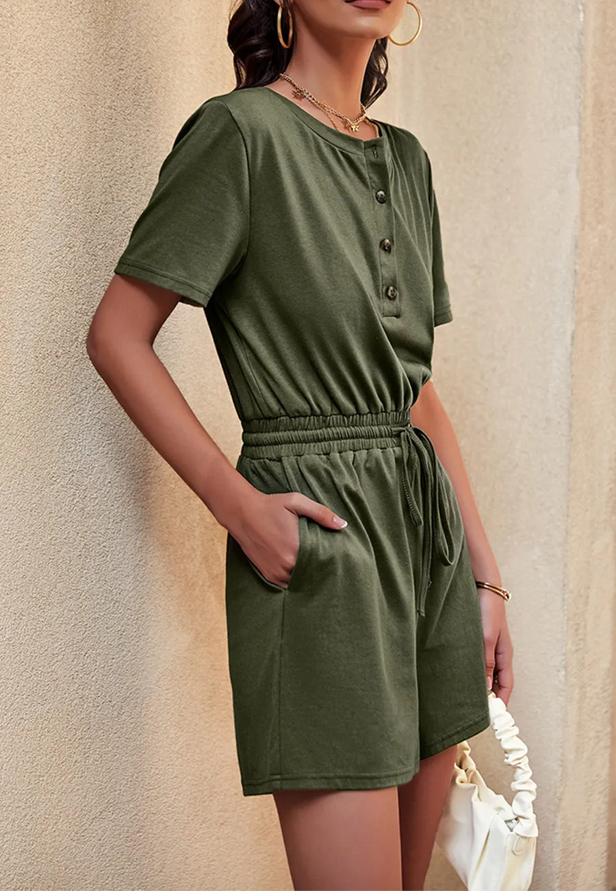 Solid Color Henley Romper
