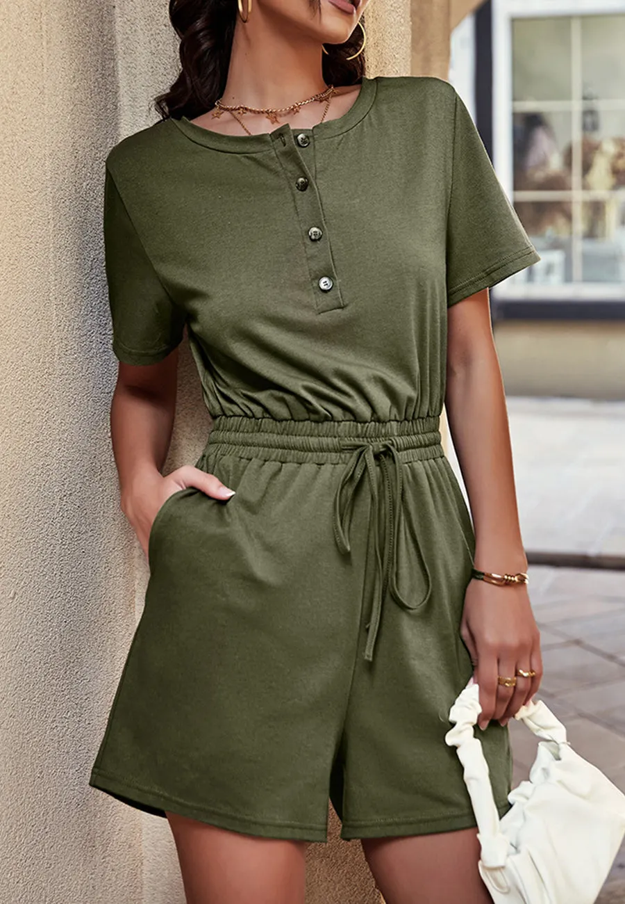 Solid Color Henley Romper