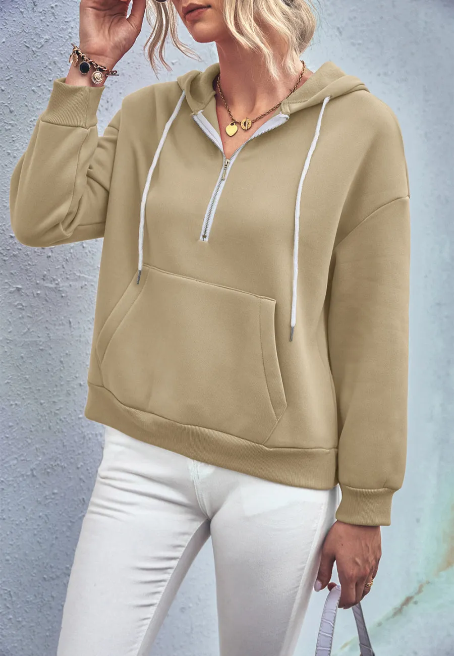 Solid Color Zip-Up Hoodie