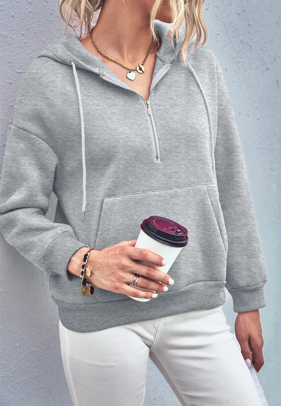 Solid Color Zip-Up Hoodie