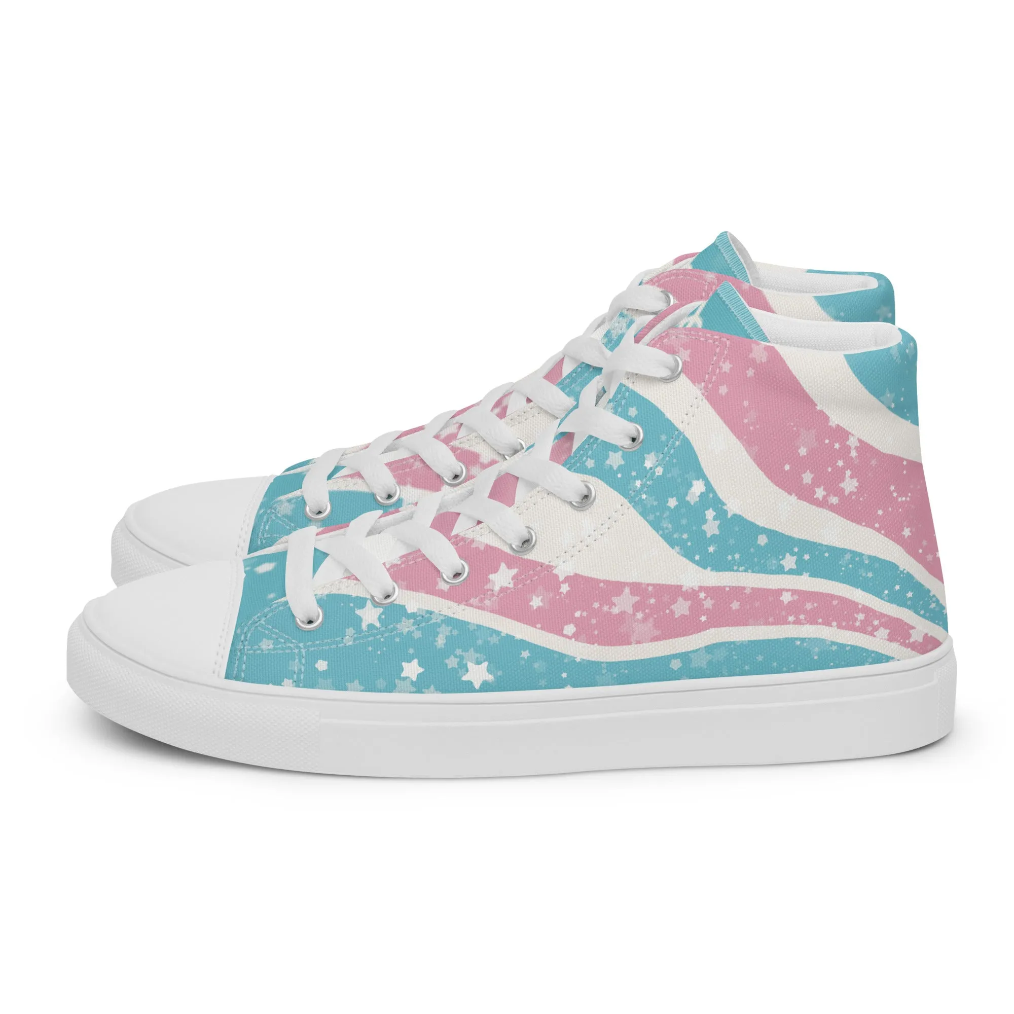 Starry Transgender Pride High Top Canvas Shoes (Fem Sizing)