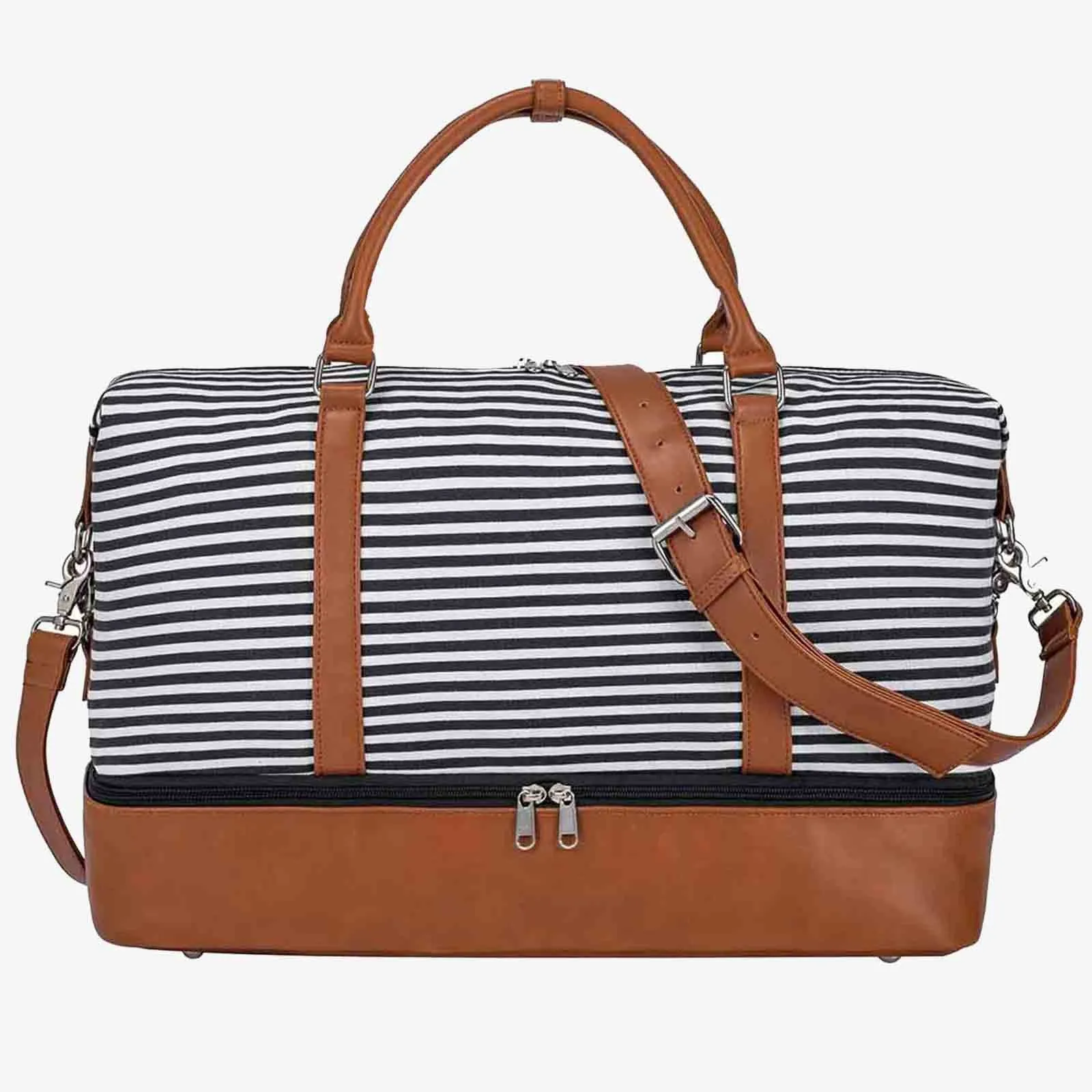 Striped Weekender Canvas Duffel Bag