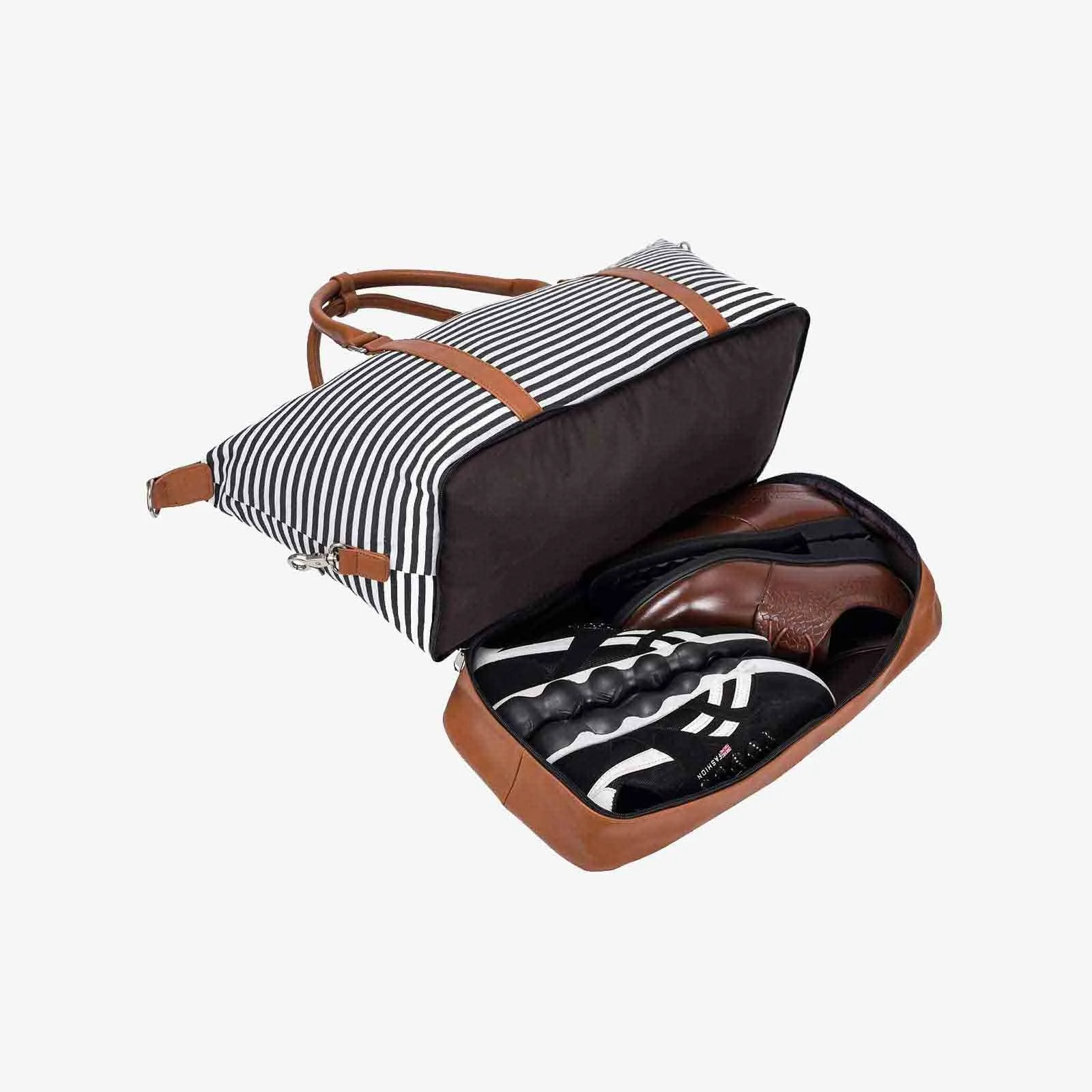 Striped Weekender Canvas Duffel Bag