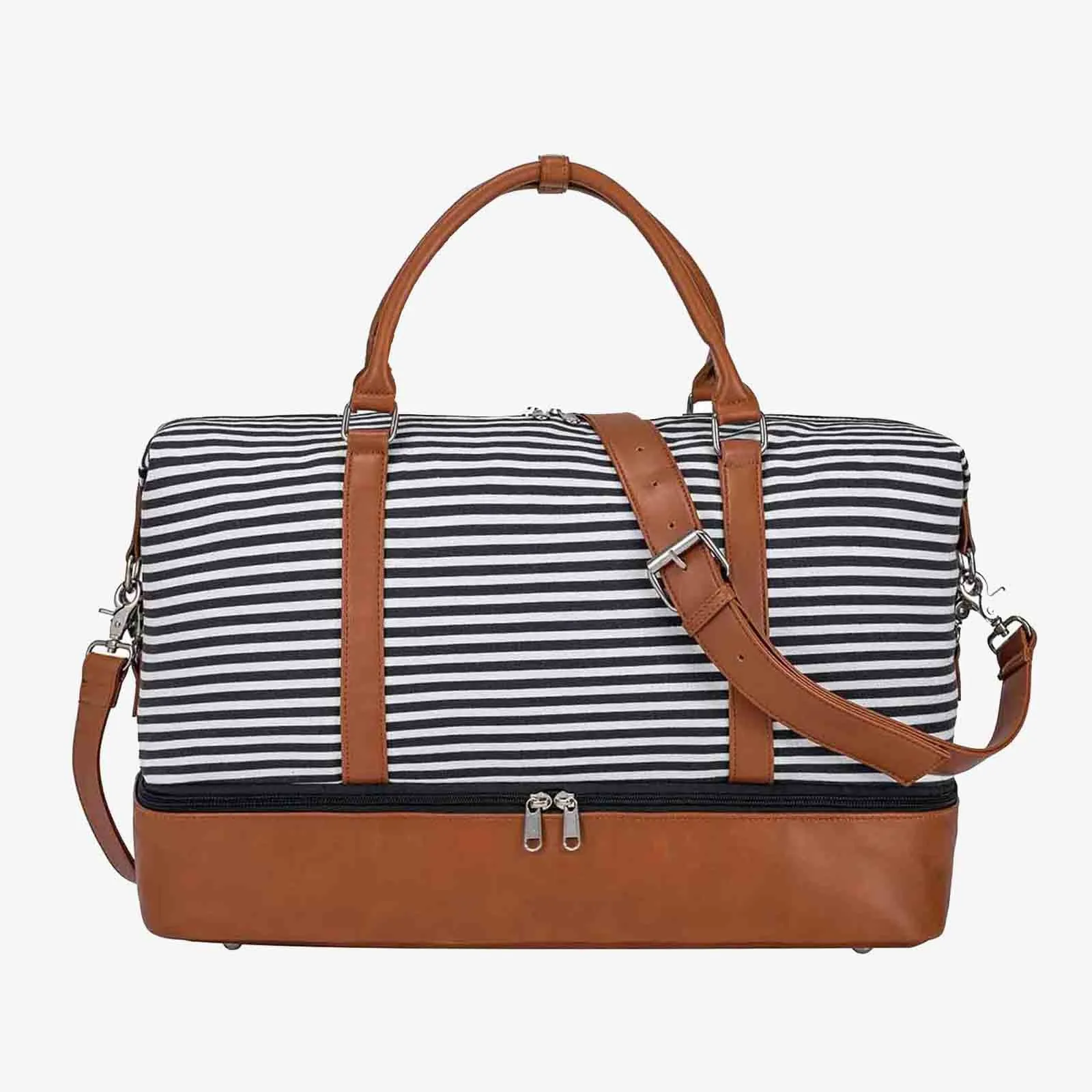 Striped Weekender Canvas Duffel Bag
