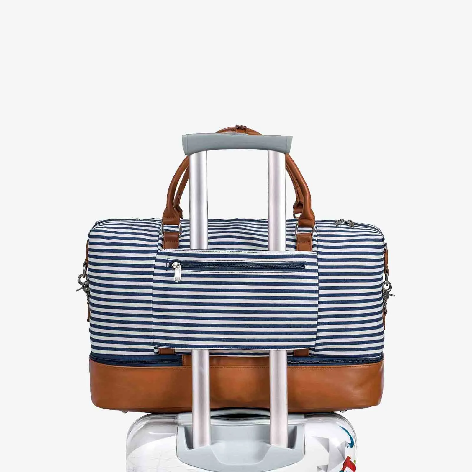 Striped Weekender Canvas Duffel Bag