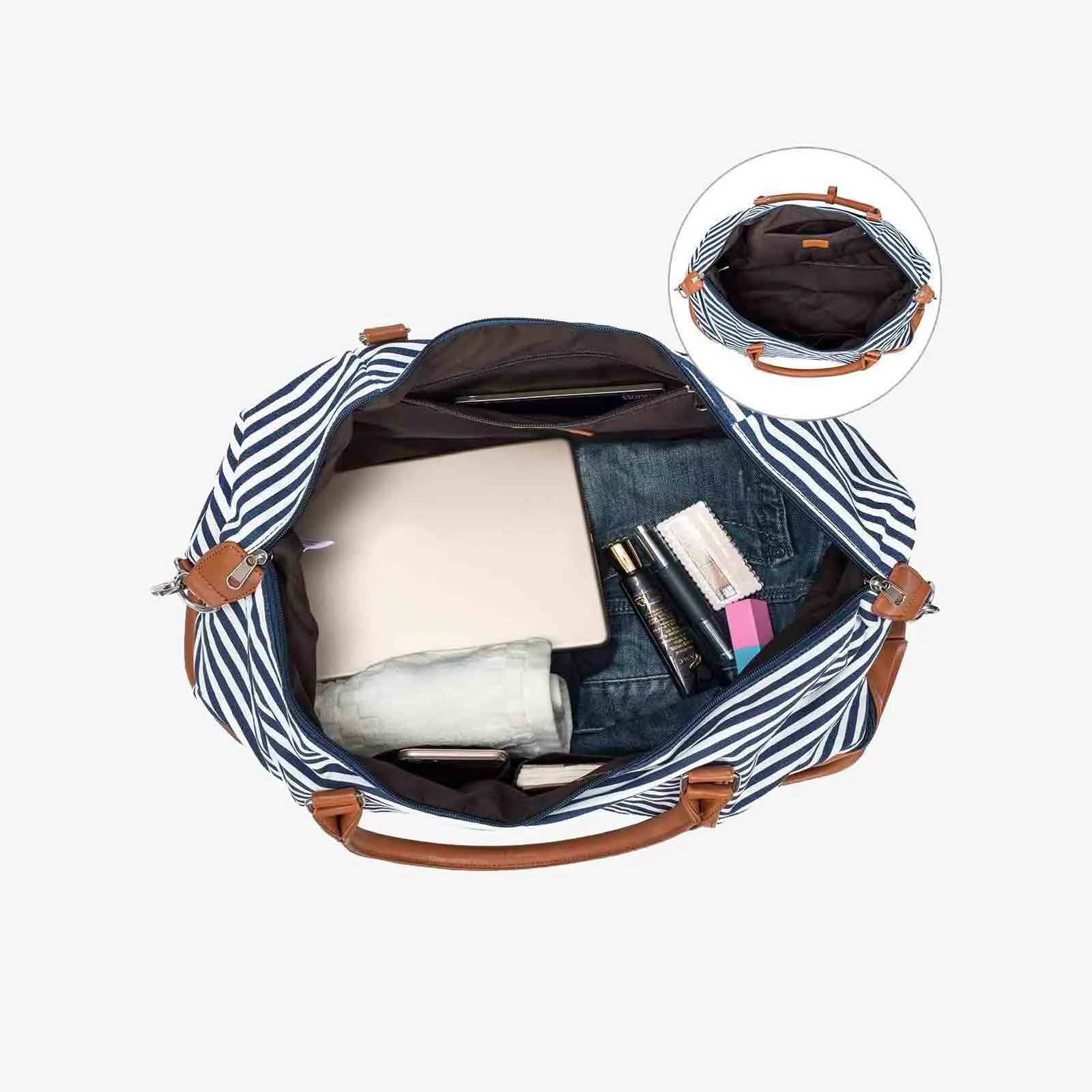 Striped Weekender Canvas Duffel Bag