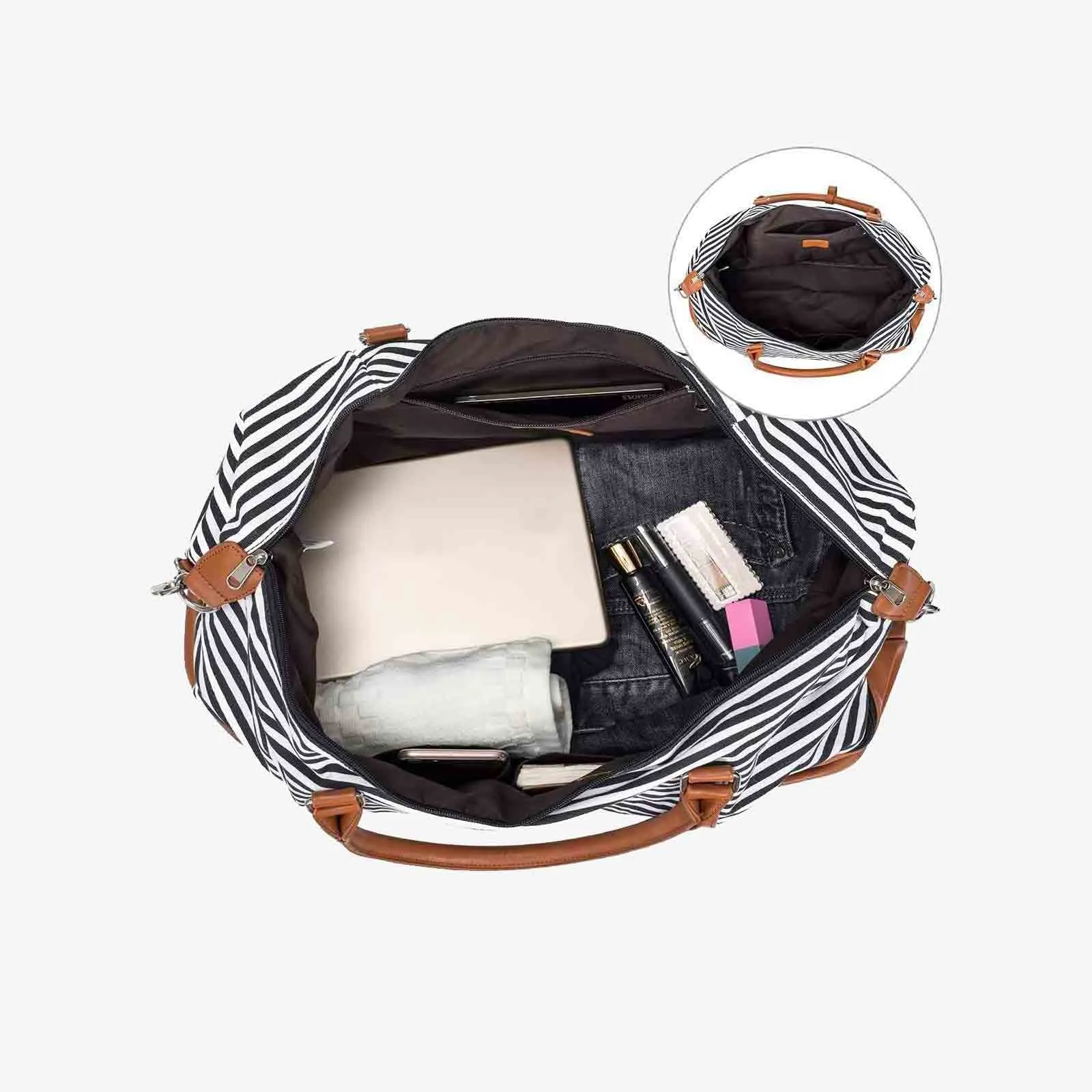 Striped Weekender Canvas Duffel Bag