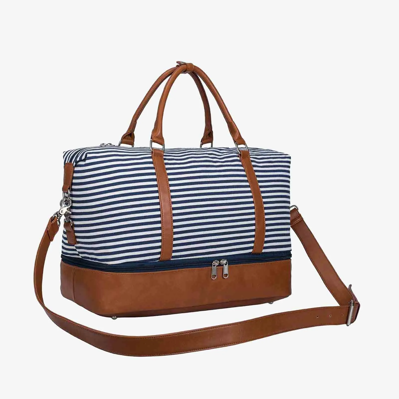 Striped Weekender Canvas Duffel Bag