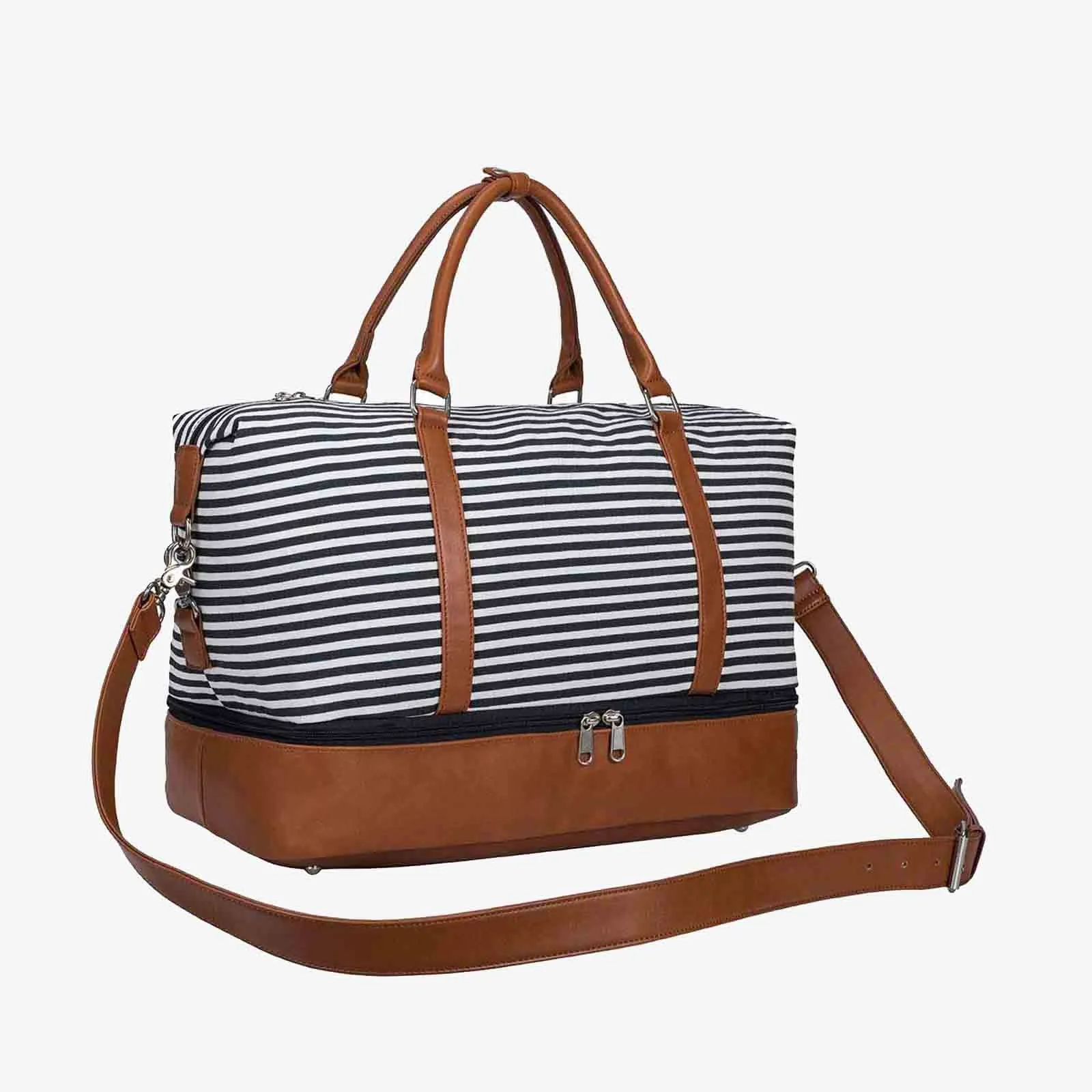 Striped Weekender Canvas Duffel Bag