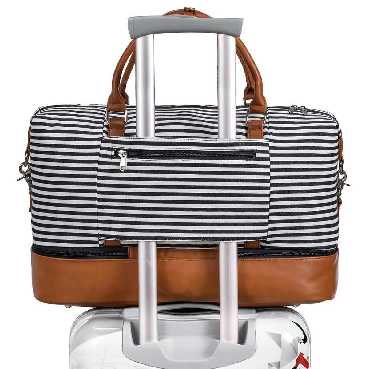 Striped Weekender Canvas Duffel Bag