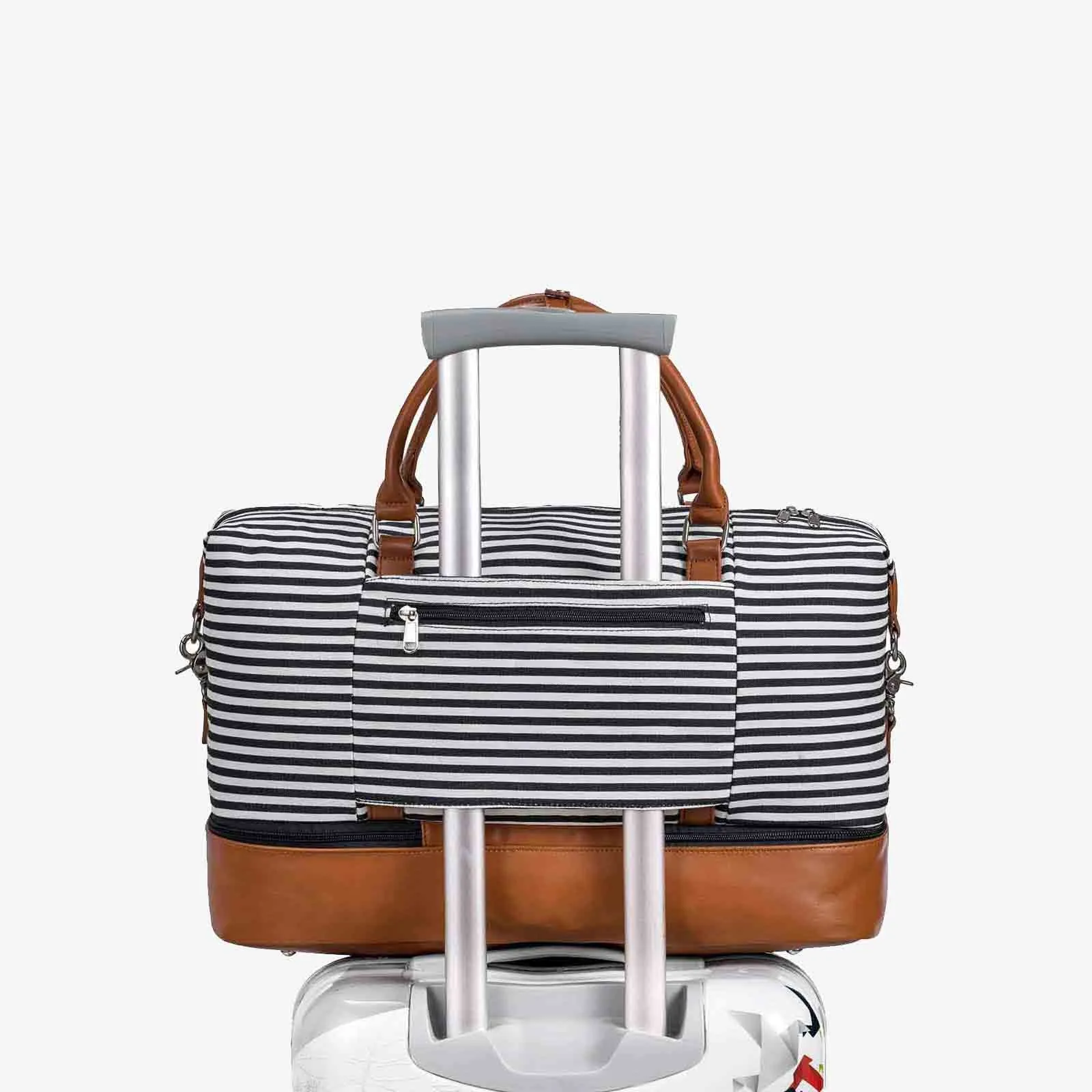 Striped Weekender Canvas Duffel Bag